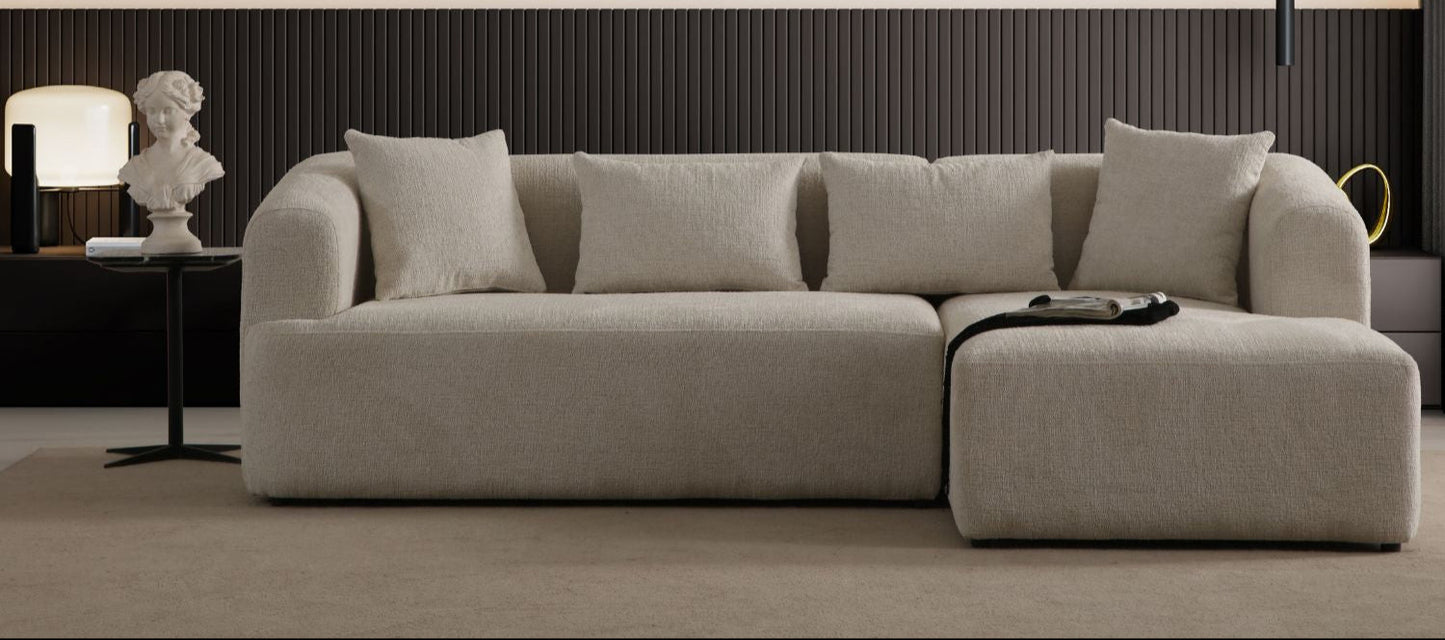 Canapé d'Angle ELA Chenille Blanc Cassé