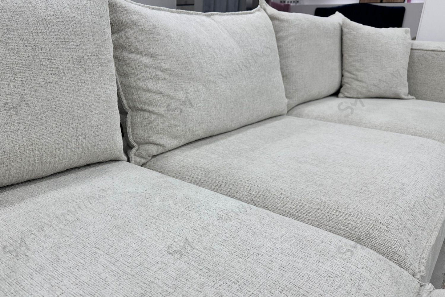 Canapé ELEGANCE Chenille Modulable Blanc Cassé 4+1 Pouf